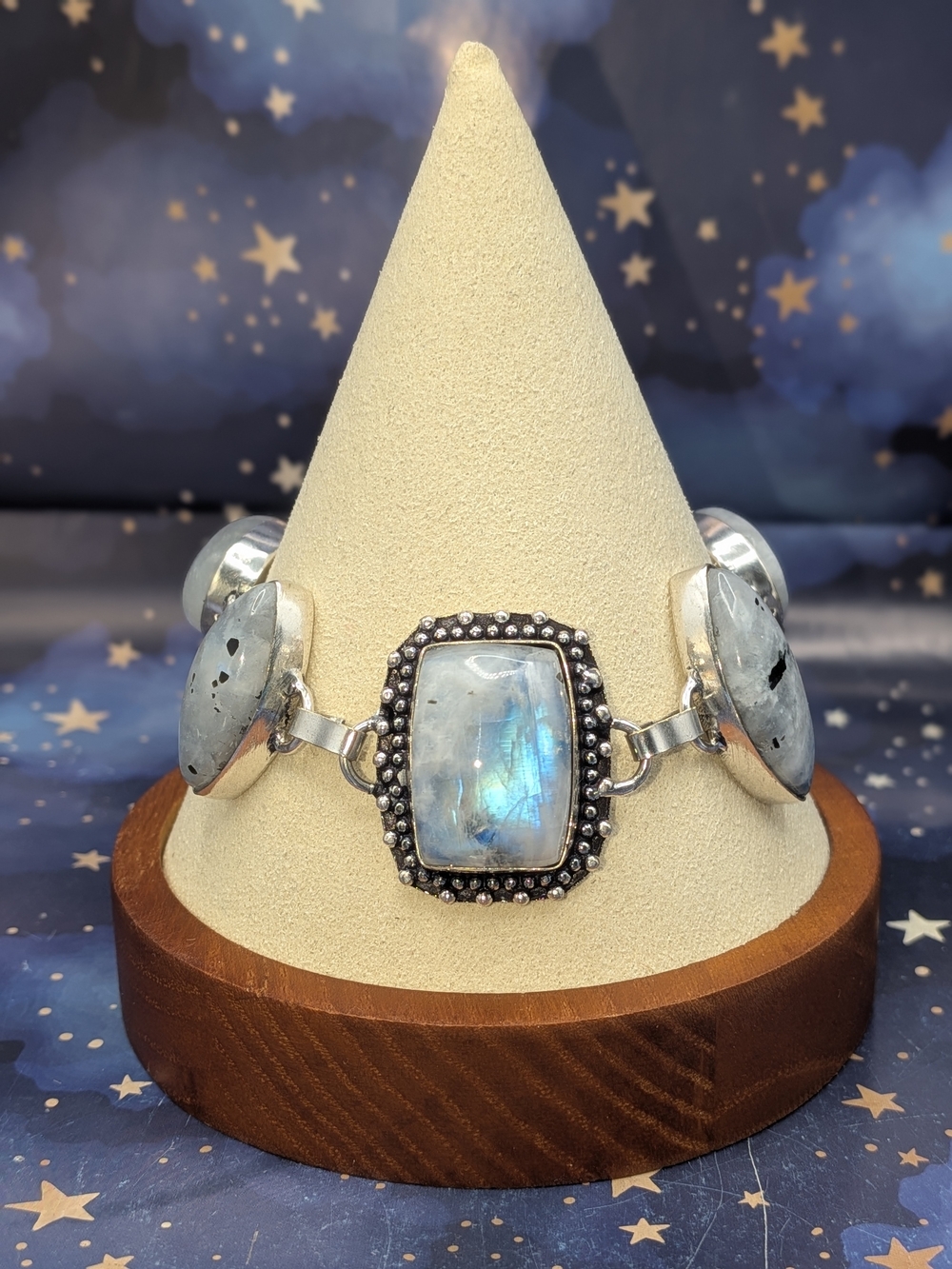 Silver Plated Authentic Moonstone Statement Bracelet